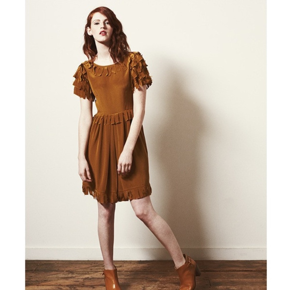 Samantha Pleet Gold Silk Tatter Dress EUC